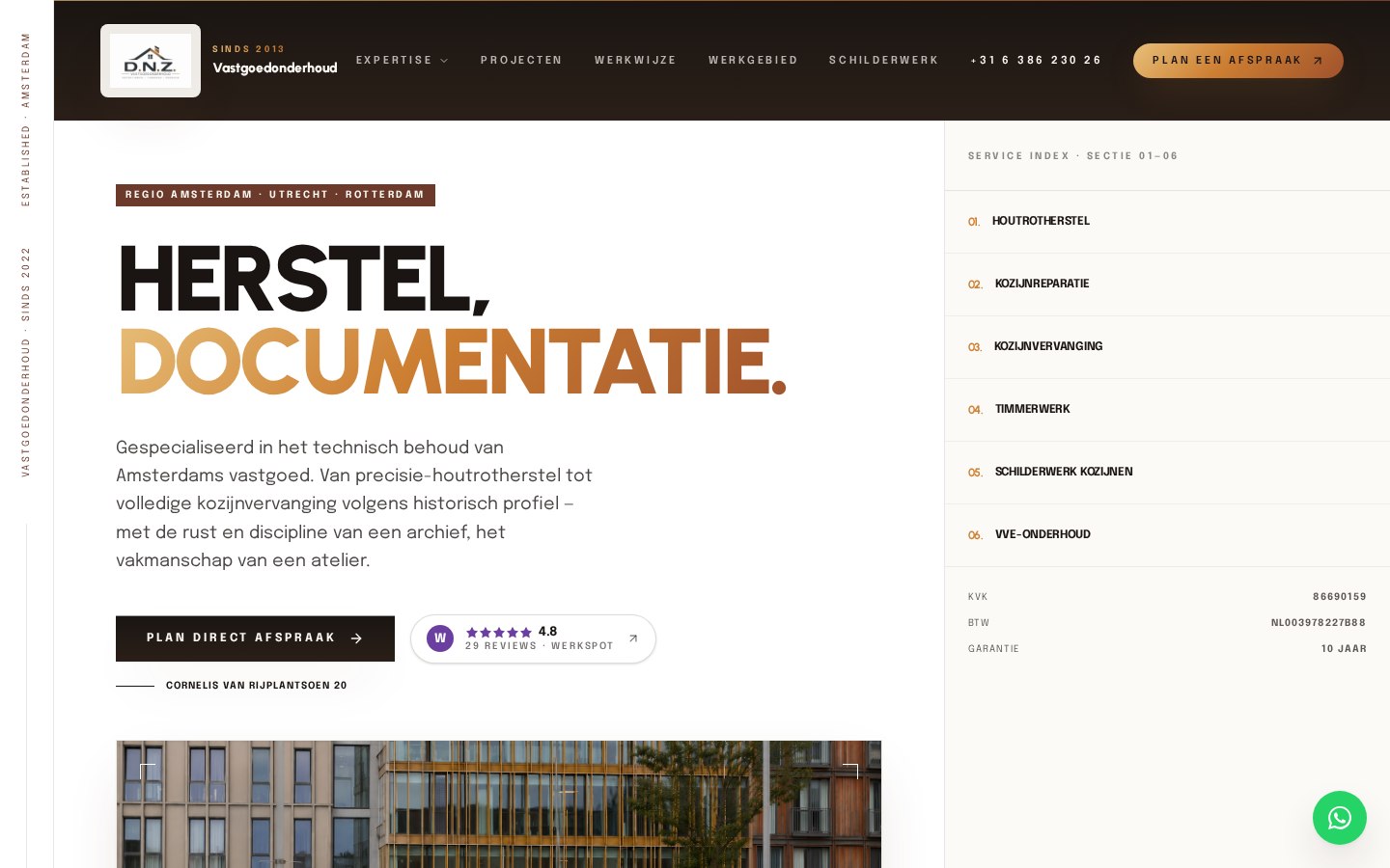 Desktop weergave van D.N.Z. Vastgoedonderhoud