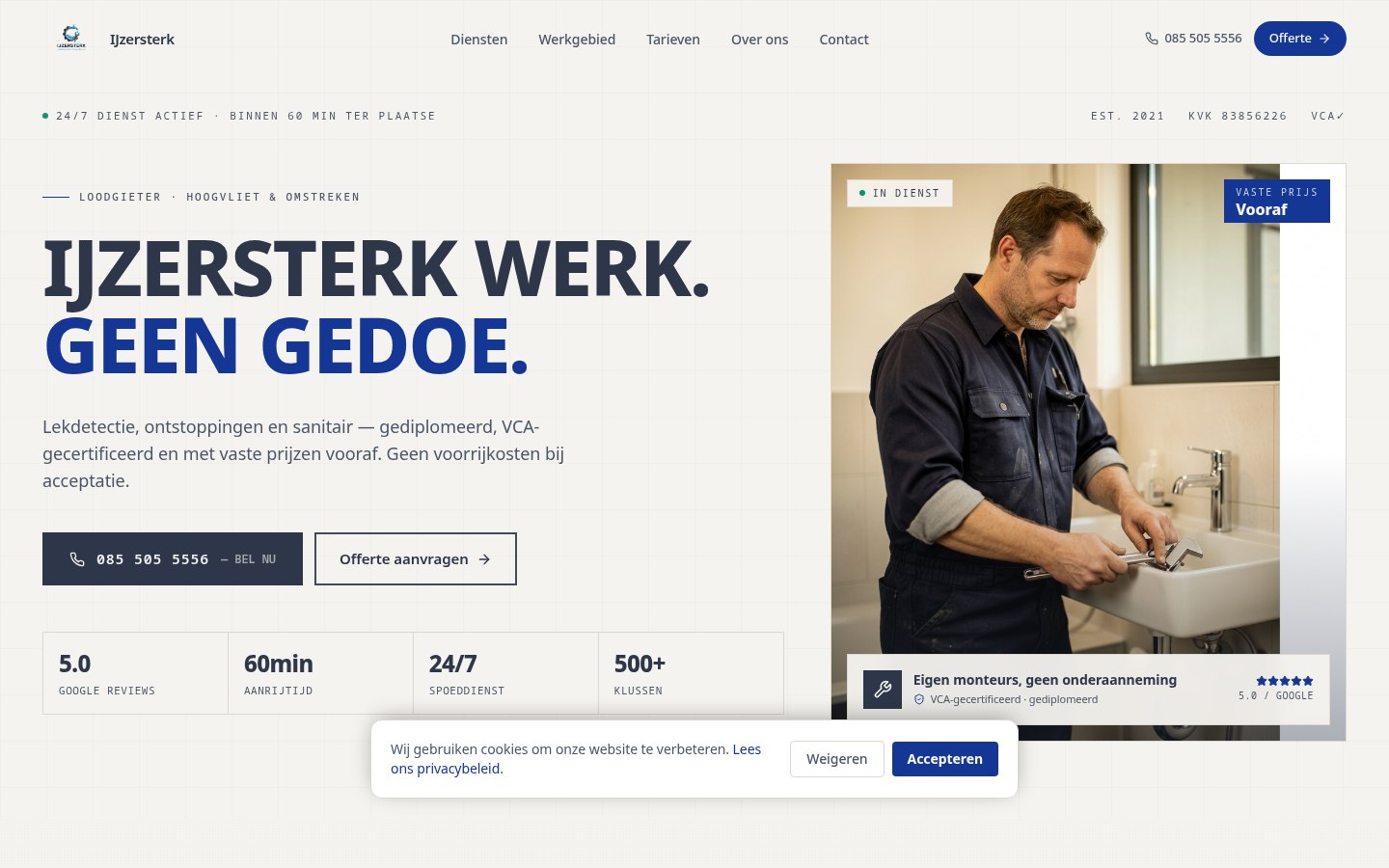 Desktop weergave van IJzersterk Loodgieters & Rioolservice