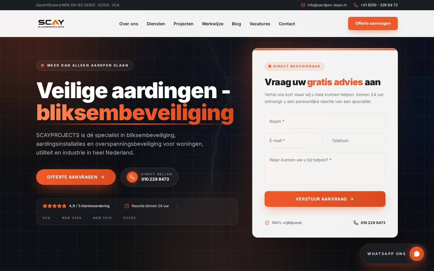 Desktop weergave van SCAY Bliksembeveiliging