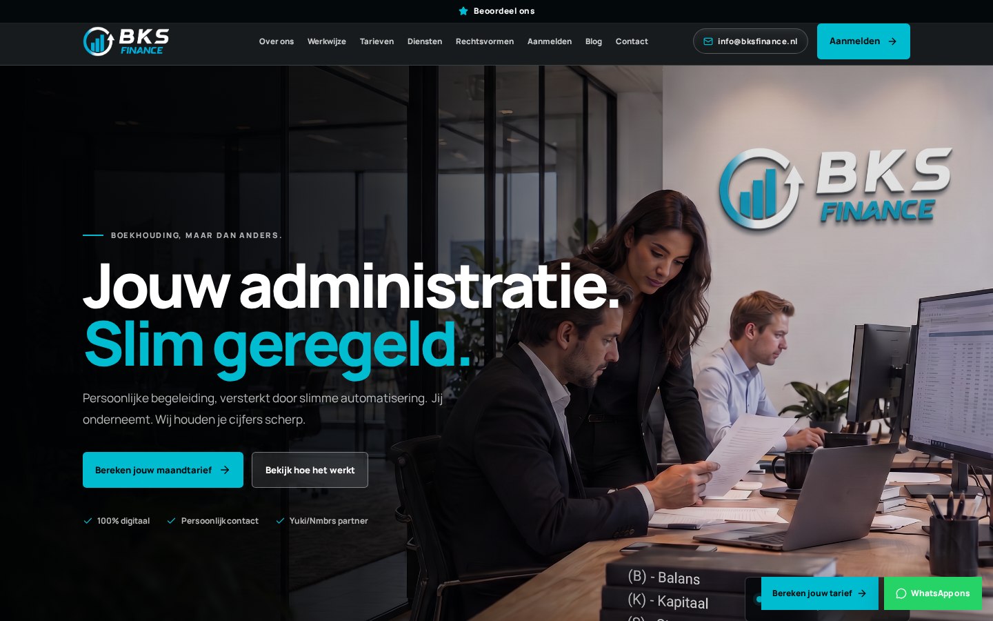 Desktop weergave van BKS Finance